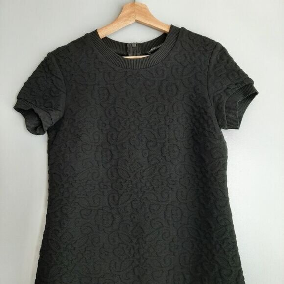 ZARA Floral Jacquard Embossed Mini Dress Soft Knit Black Sz M - Picture 3 of 12